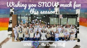 Dooley staff posing and throwing snowballs