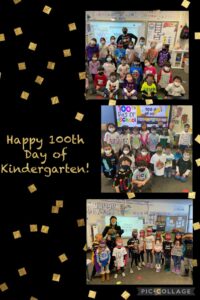 Photos of Kinder celebrating the 100th Day of School