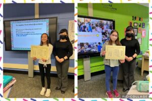 Bailey and Sarah receiving awards for Japanese Speech Contest