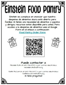 Flyer for Einstein Food Pantry in Spanish