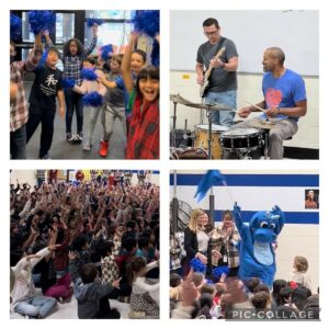 Photos of students and staff during the PBIS Assembly