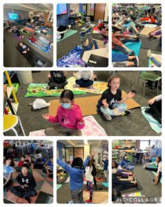 Students meditating, doing yoga, and breathing