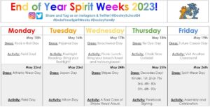 Graphic about each day's Spirit Day theme